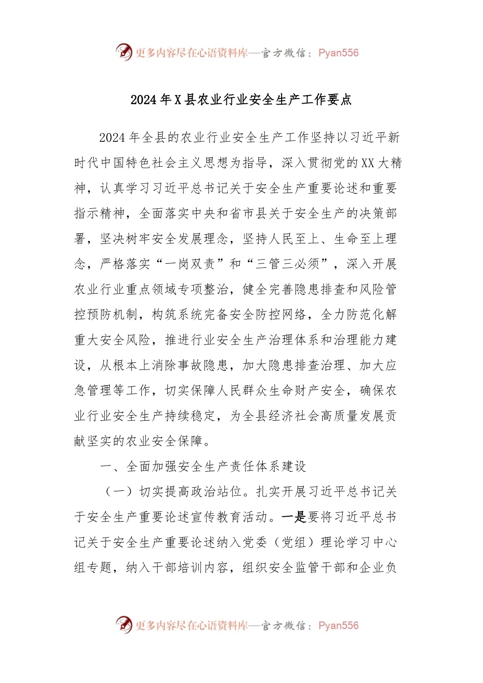 2024年X县农业行业安全生产工作要点.docx_第1页