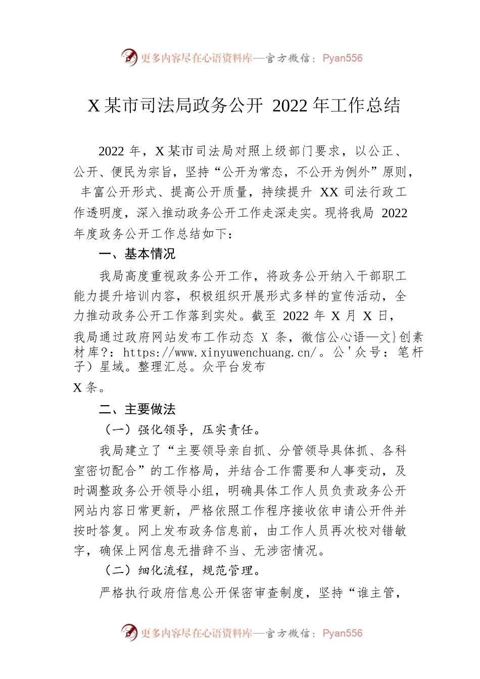 XX市司法局政务公开2022年工作总结（20230109）.docx_第1页