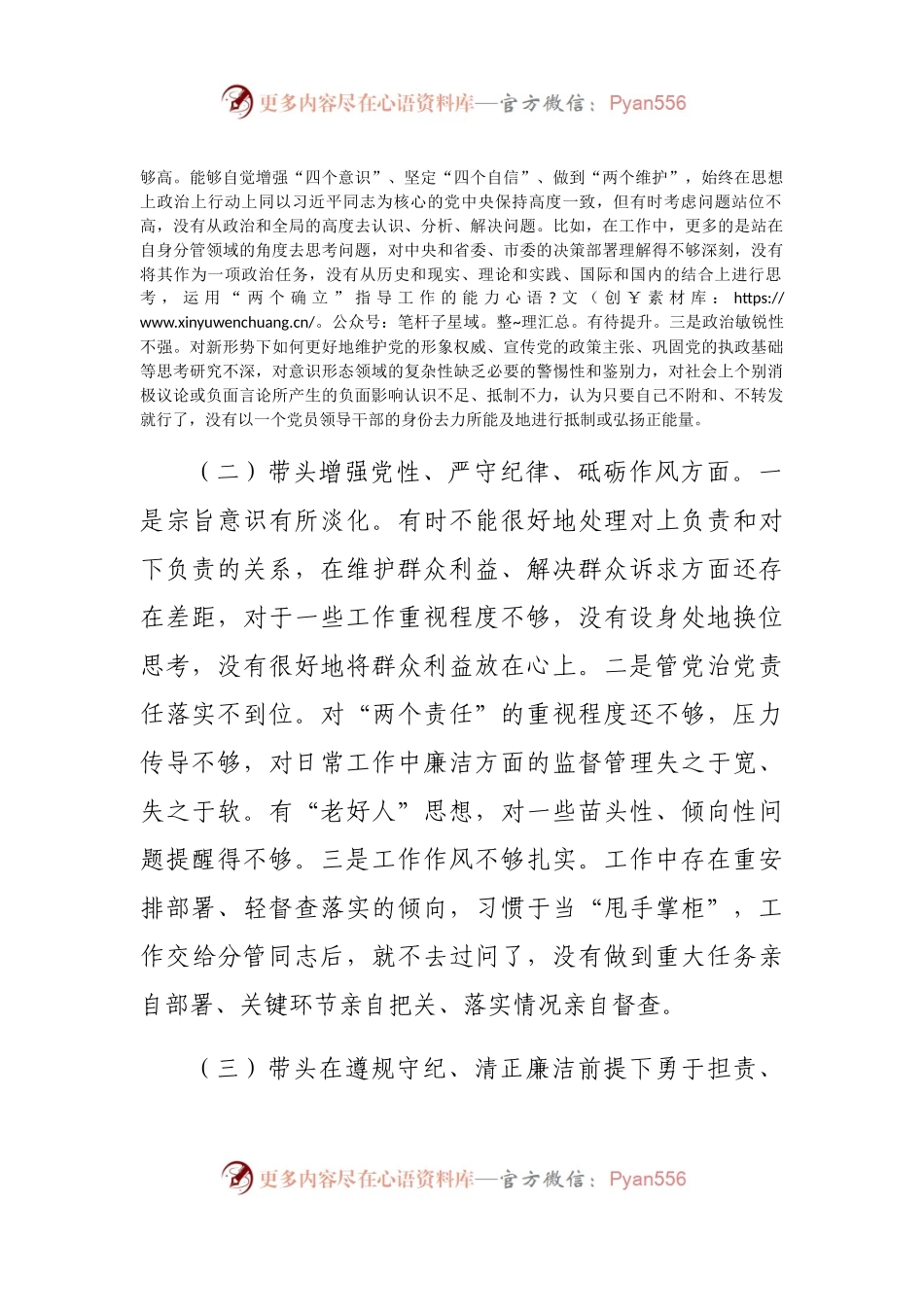 2024年度民主生活会“四个带头”对照检查发言材料.docx_第2页
