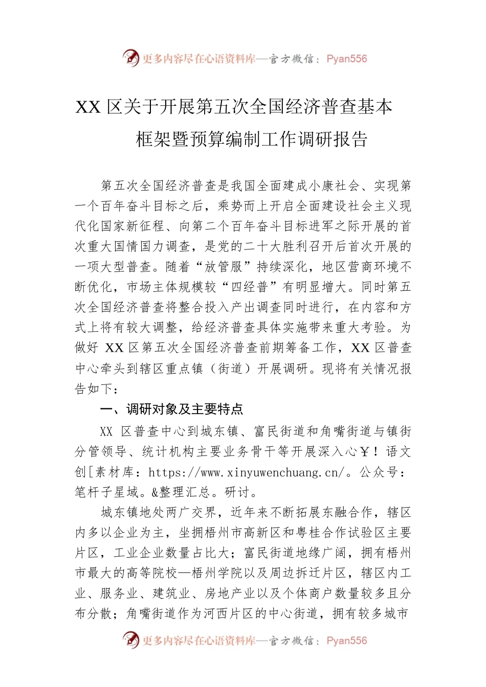 XX区关于开展第五次全国经济普查基本框架暨预算编制工作调研报告（20220822）.docx_第1页