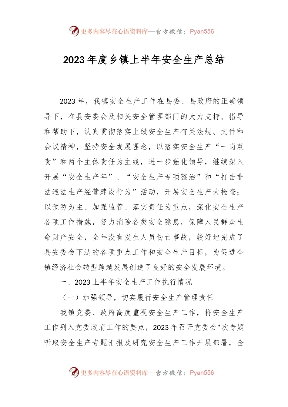 2023年度乡镇上半年安全生产总结.docx_第1页