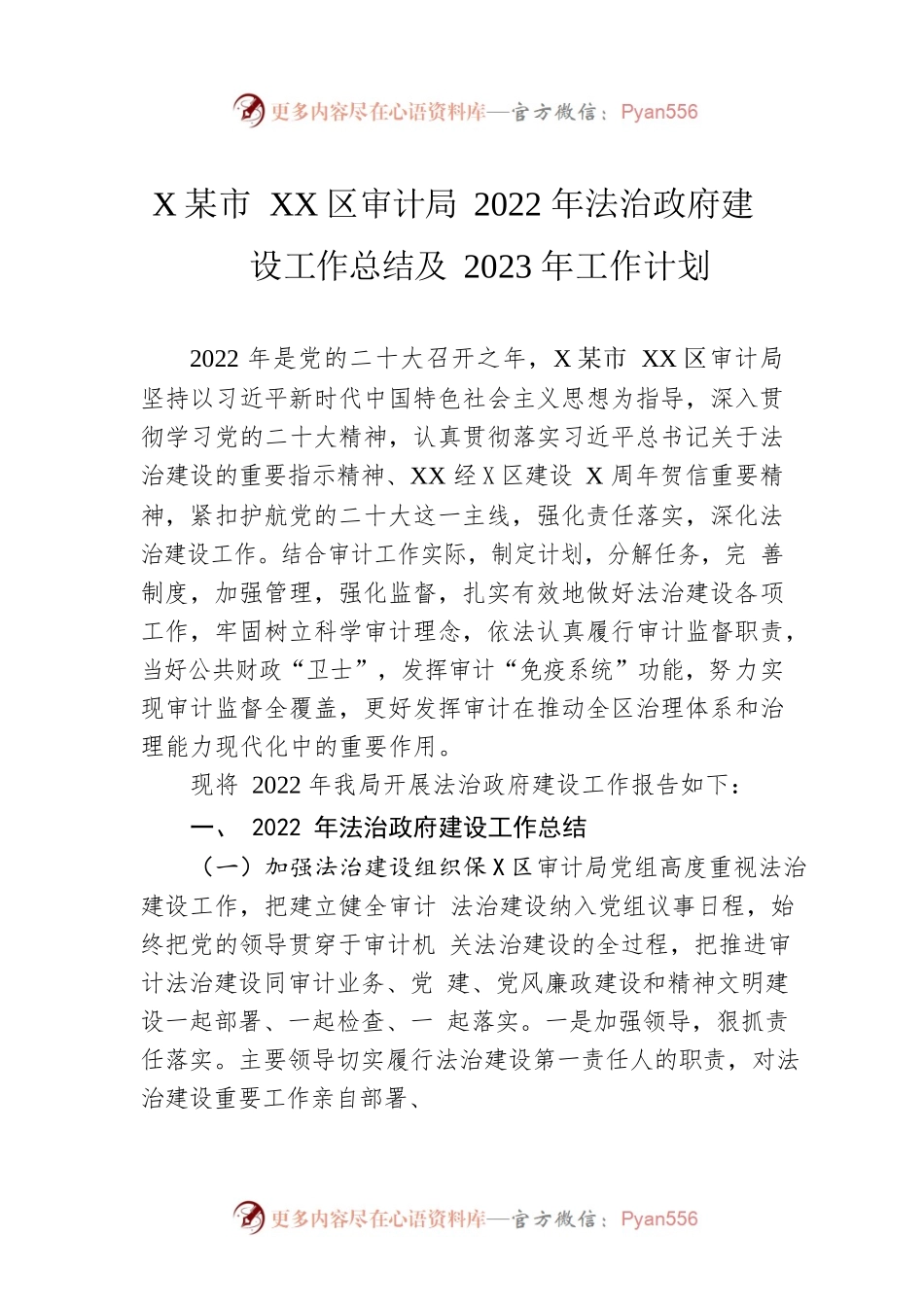 XX市XX区审计局2022年法治政府建设工作总结及2023年工作计划.docx_第1页