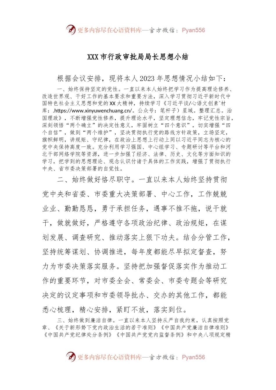 XXX市行政审批局局长思想小结.docx_第1页