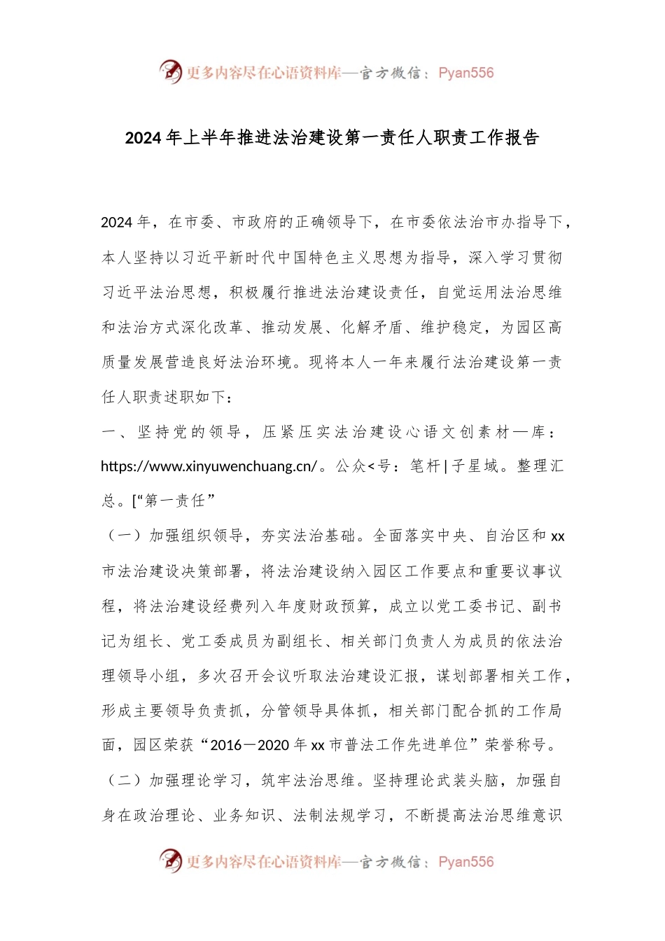 2024年上半年推进法治建设第一责任人职责工作报告.docx_第1页