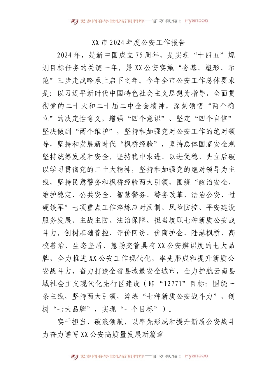 XX市2024年度公安工作报告.docx_第1页