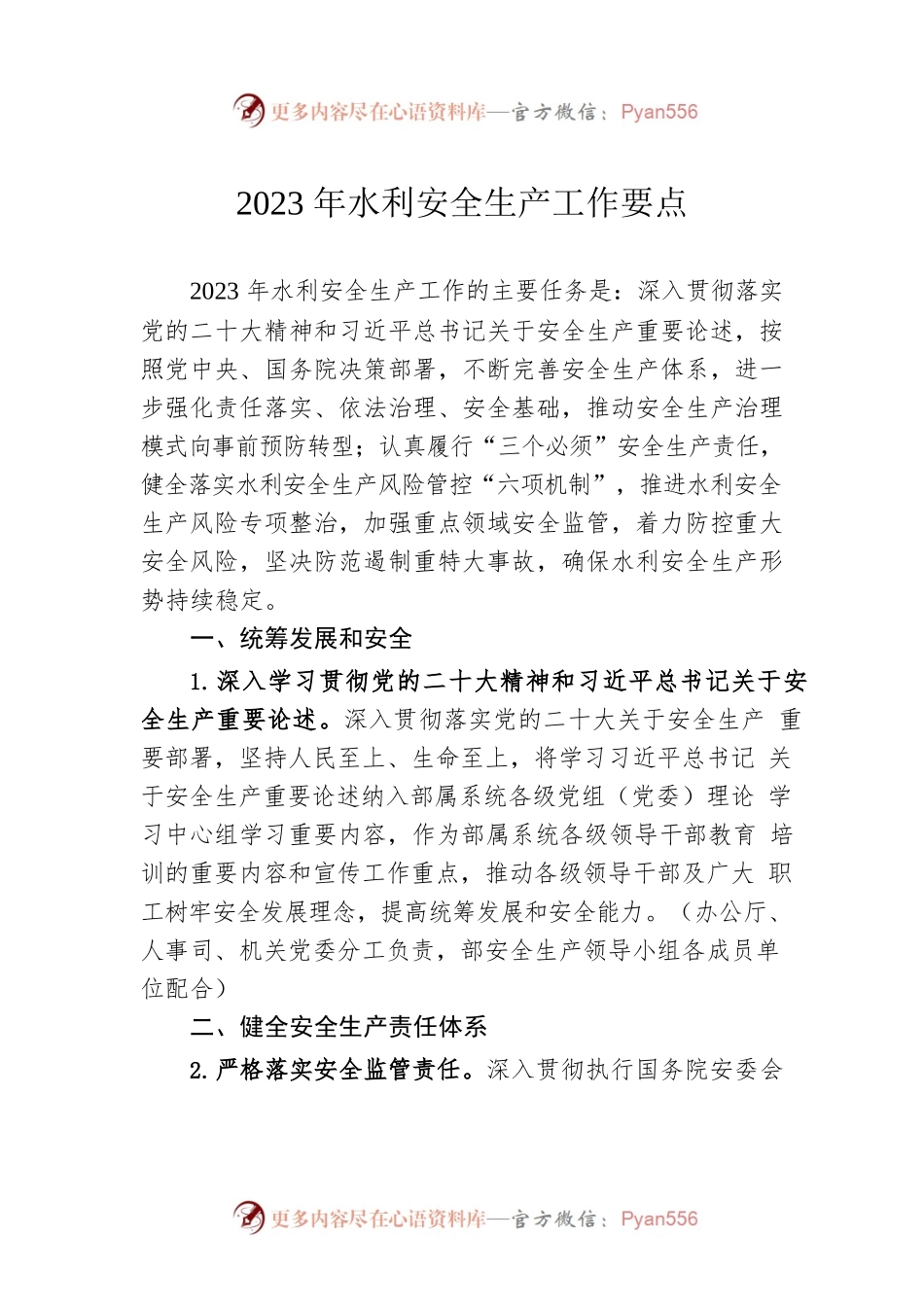 2023年水利安全生产工作要点.docx_第1页