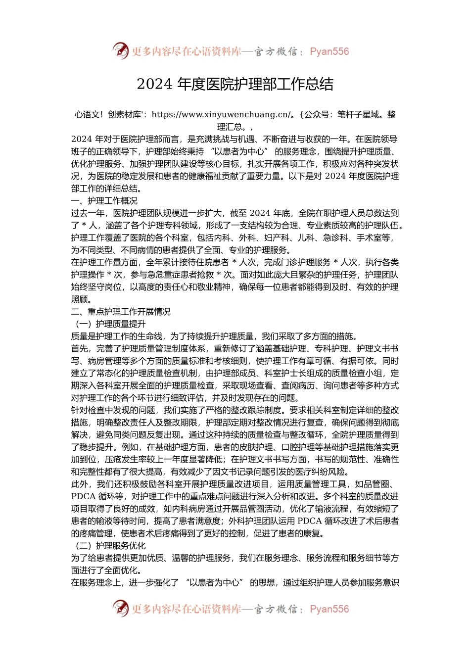 2024 年度医院护理部工作总结.docx_第1页