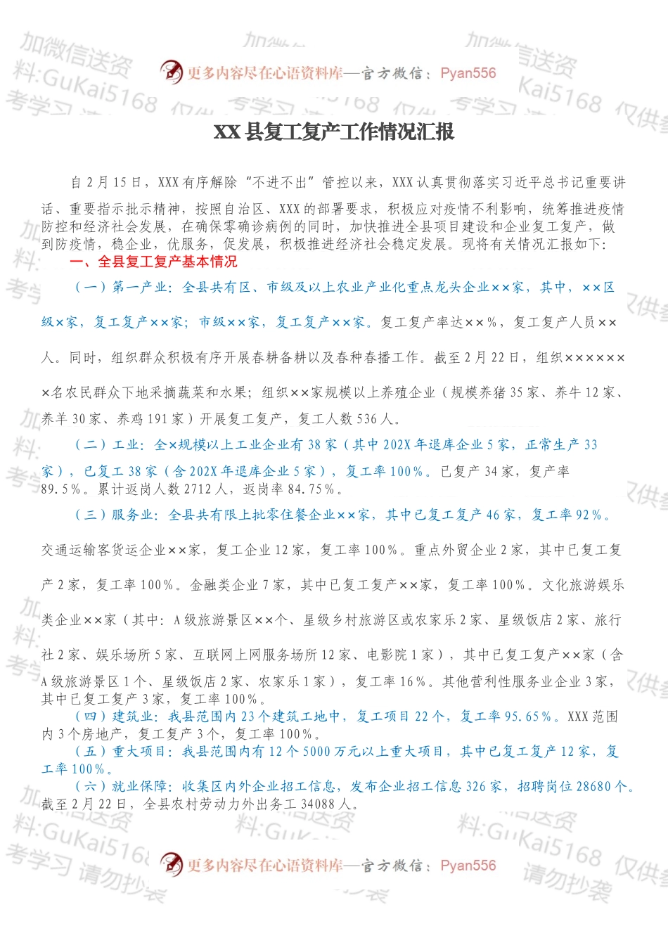 XX县复工复产工作情况汇报.docx_第1页