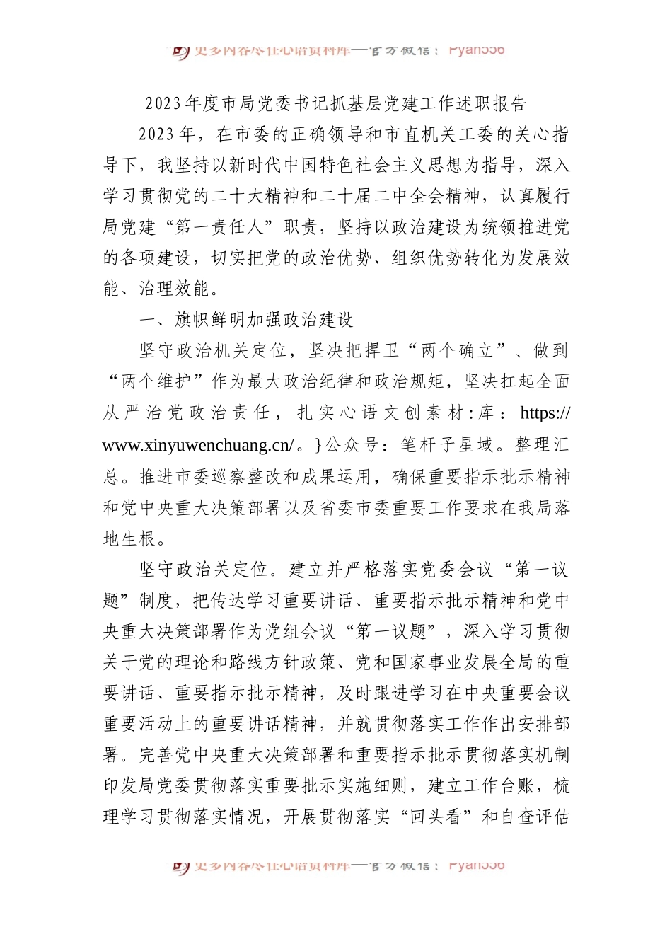 2023年度市局党委书记抓基层党建工作述职报告.docx_第1页