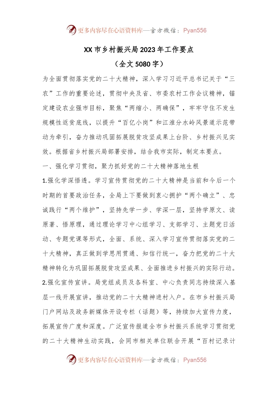 XX市乡村振兴局2023年工作要点（全文5080字）.docx_第1页
