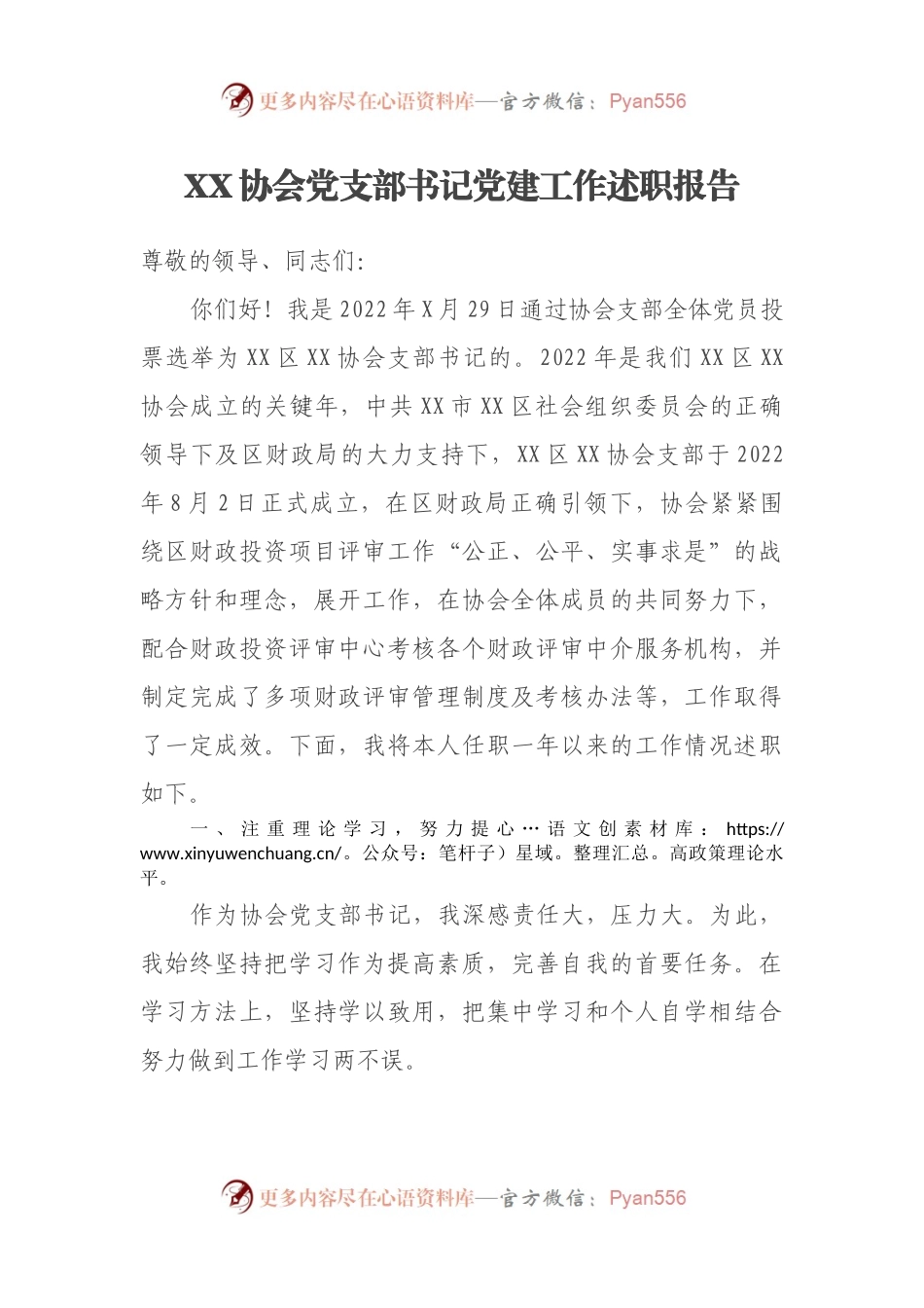 XX协会党支部书记党建工作述职报告.docx_第1页