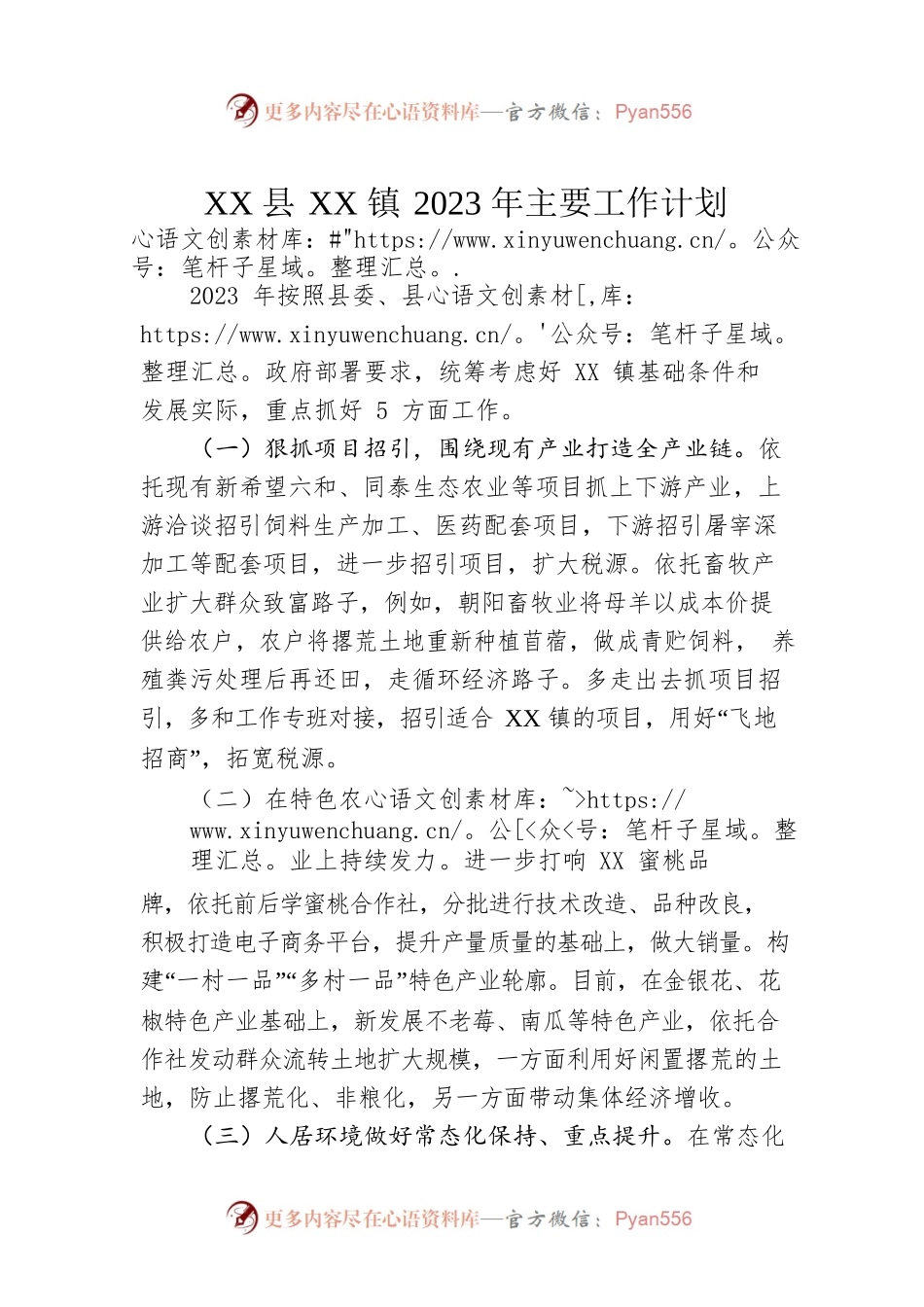 XX县XX镇2023年主要工作计划.docx_第1页