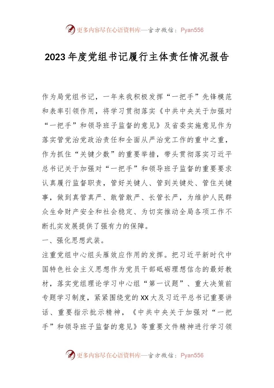 2023年度党组书记履行主体责任情况报告.docx_第1页