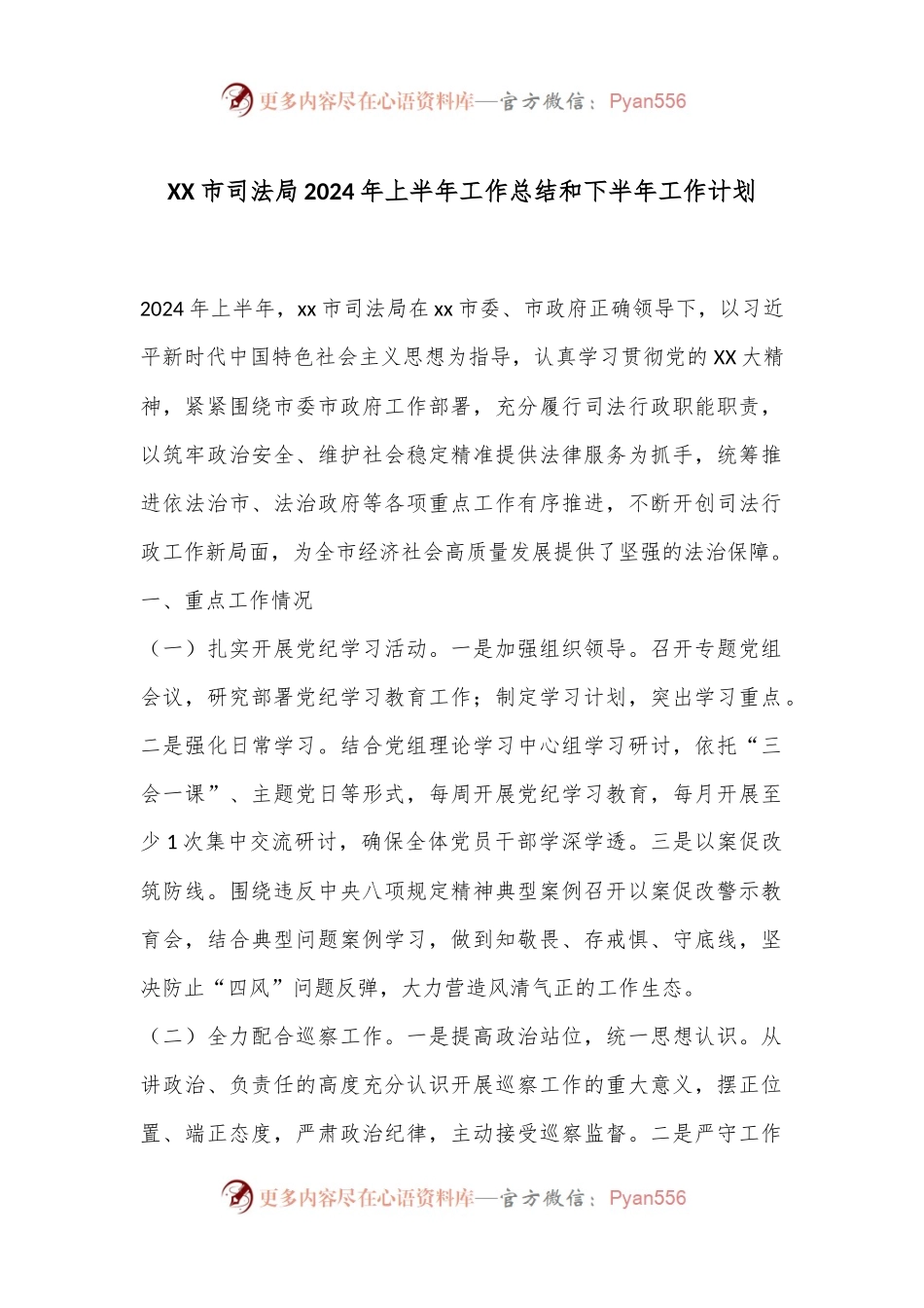 XX市司法局2024年上半年工作总结和下半年工作计划.docx_第1页