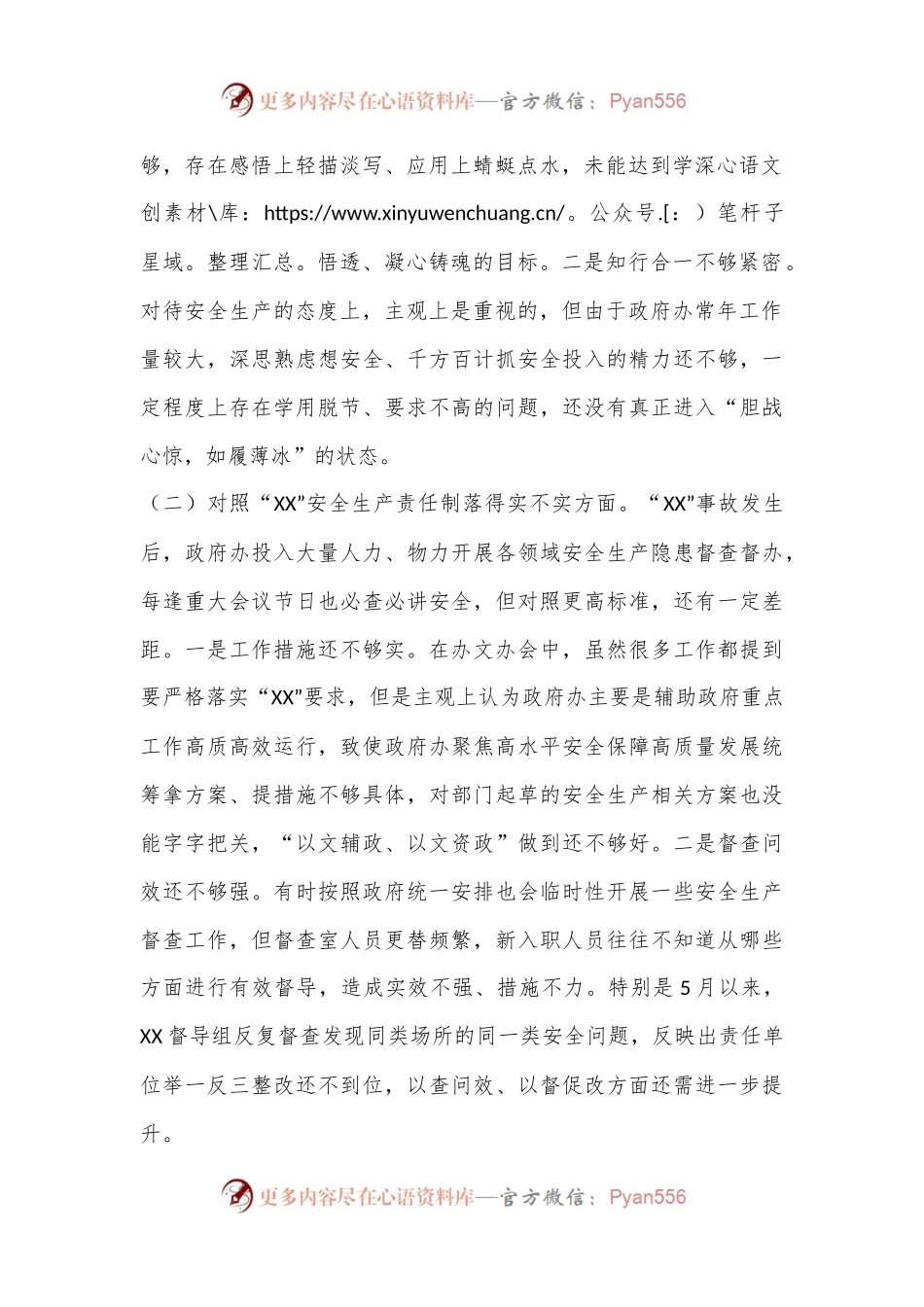 XX区政府党组XX事故以案促改专题民主生活会个人发言材料.docx_第2页