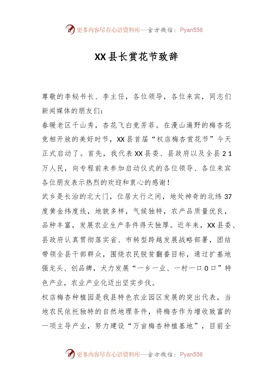 XX县长赏花节致辞.docx_第1页