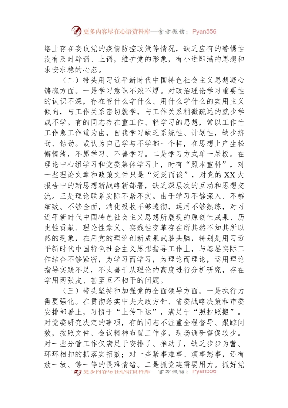 XX乡领导班子2022年度民主生活会对照检查材料.docx_第2页