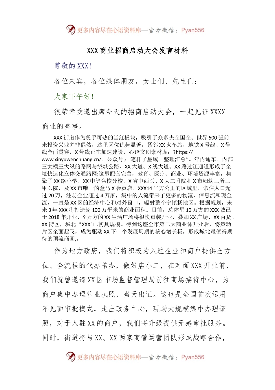 XXX商业招商启动大会发言材料.docx_第1页