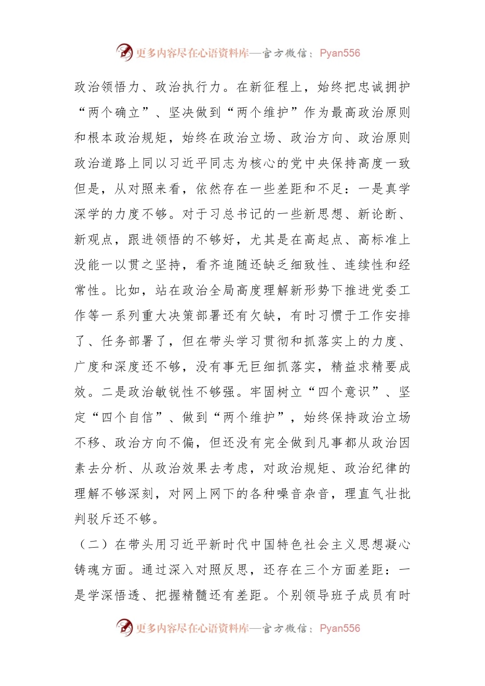 XX乡镇领导班子民主生活会对照检查材料.docx_第2页