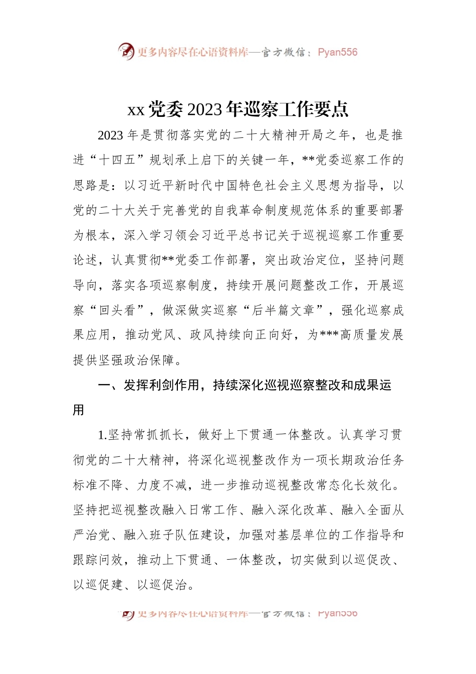 xx党委2023年巡察工作要点.docx_第1页