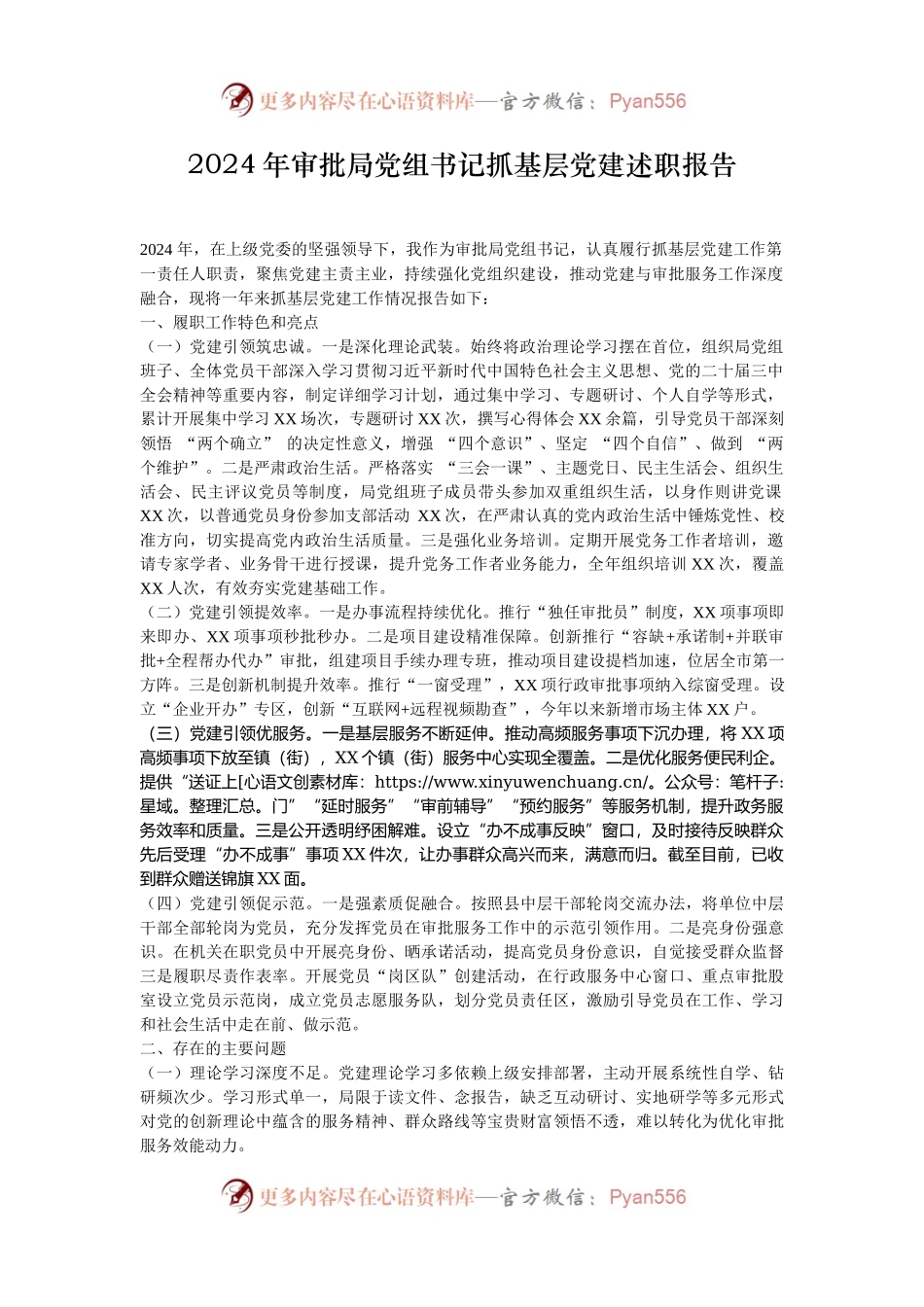 2024年审批局党组书记抓基层党建述职报告.docx_第1页
