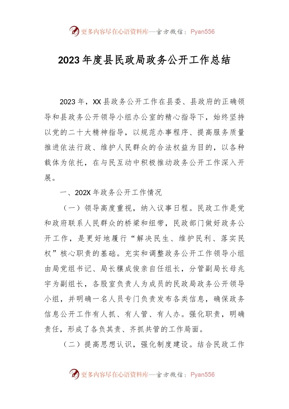 2023年度县民政局政务公开工作总结.docx_第1页