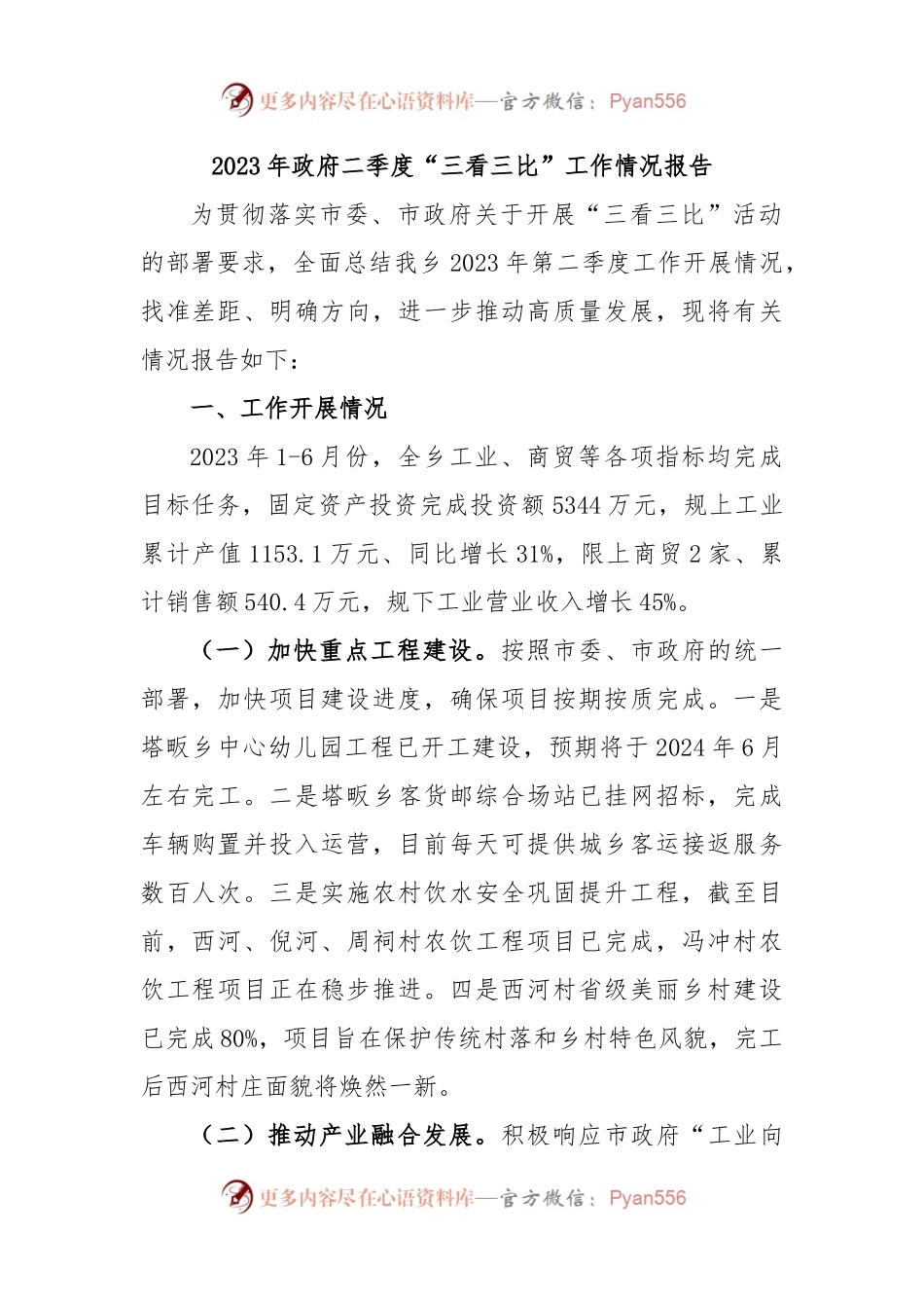 2023年政府二季度“三看三比”工作情况报告.docx_第1页