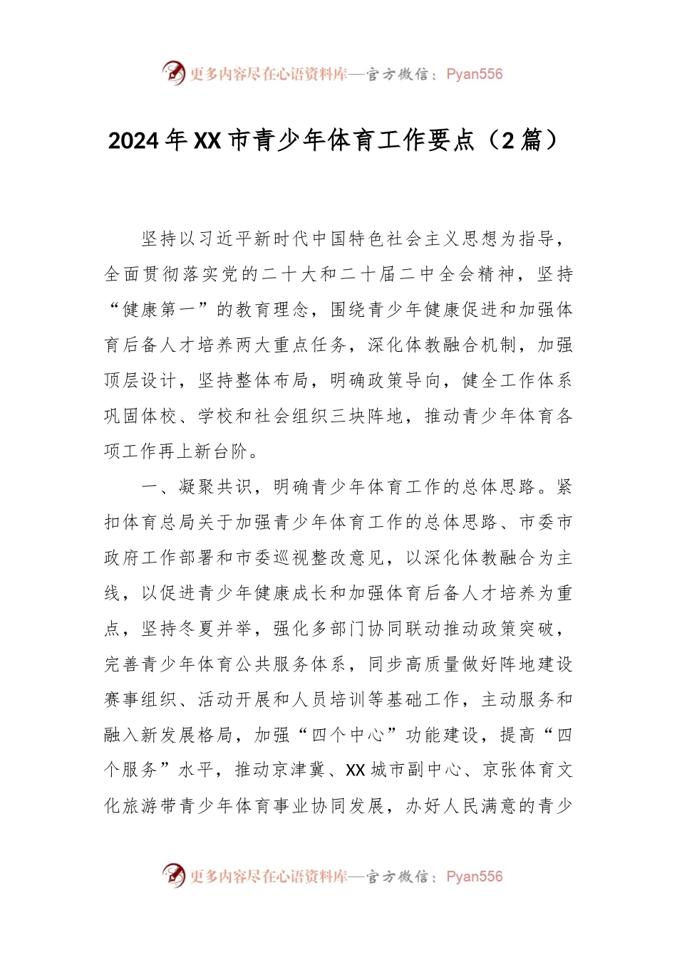 2024年XX市青少年体育工作要点（2篇）.docx_第1页