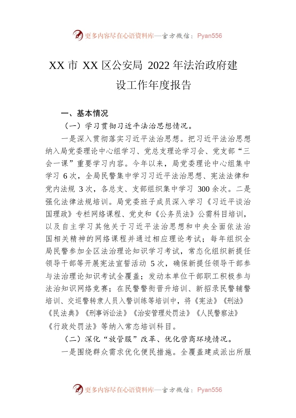 XX市XX区公安局2022年法治政府建设工作年度报告（20230109）.docx_第1页