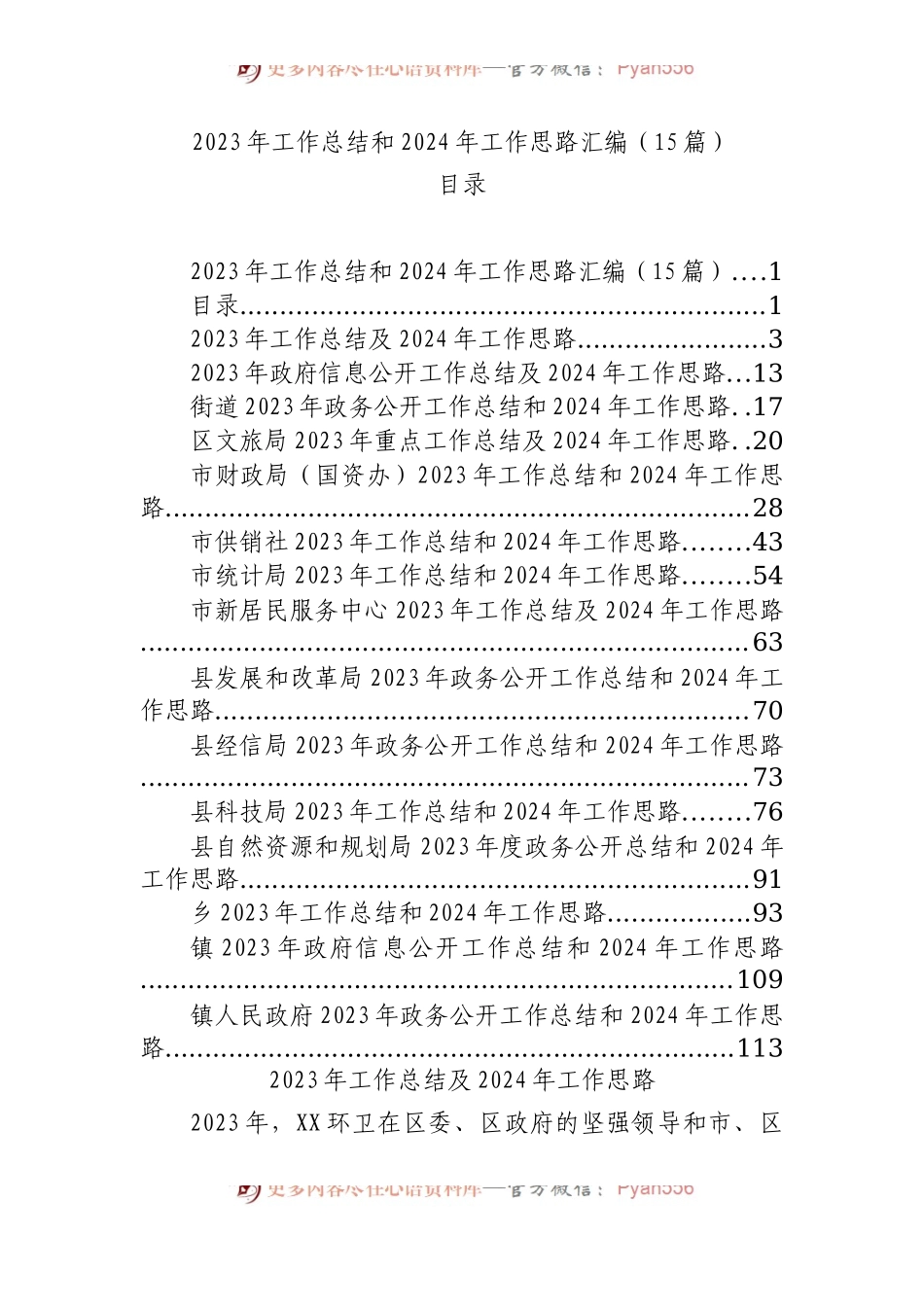 2023年工作总结和2024年工作思路汇编（15篇）.docx_第1页