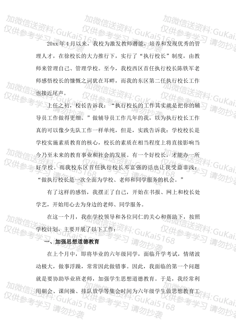20XX年执行校长岗位工作总结.docx_第1页