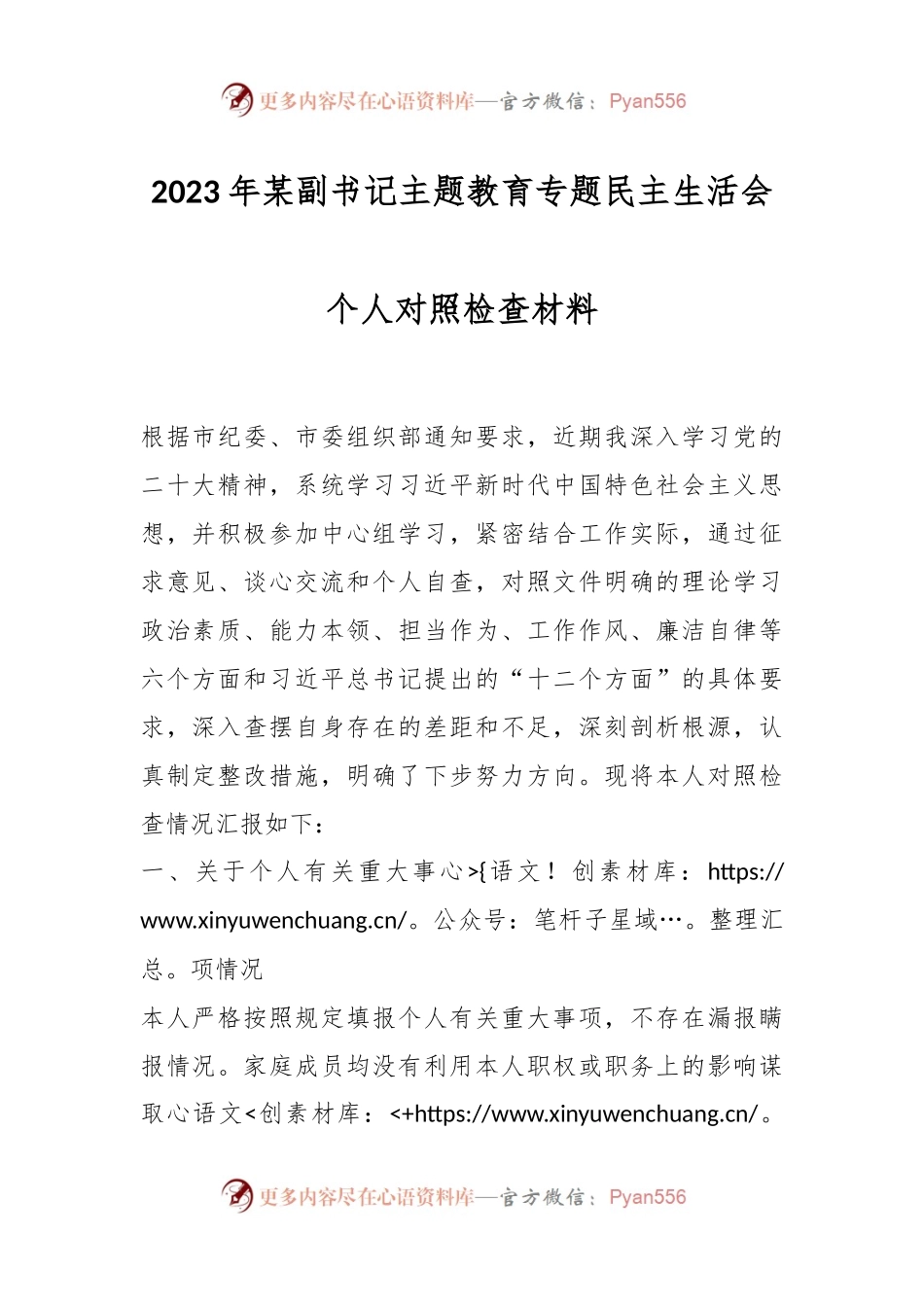 2023年某副书记主题教育专题民主生活会个人对照检查材料.docx_第1页