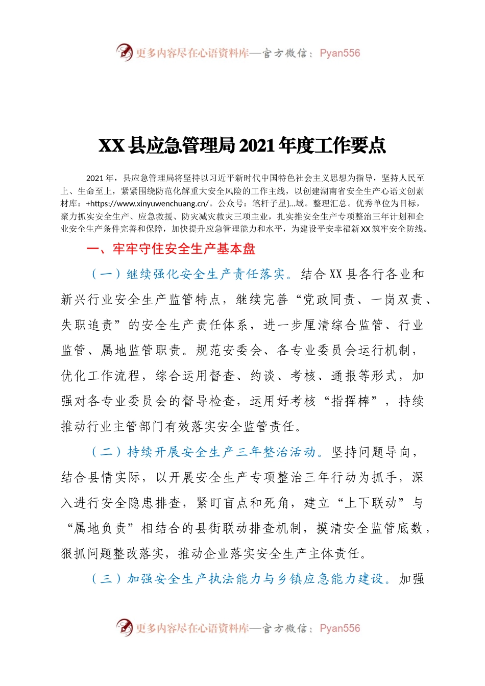 XX县应急管理局2021年度工作要点.docx_第1页