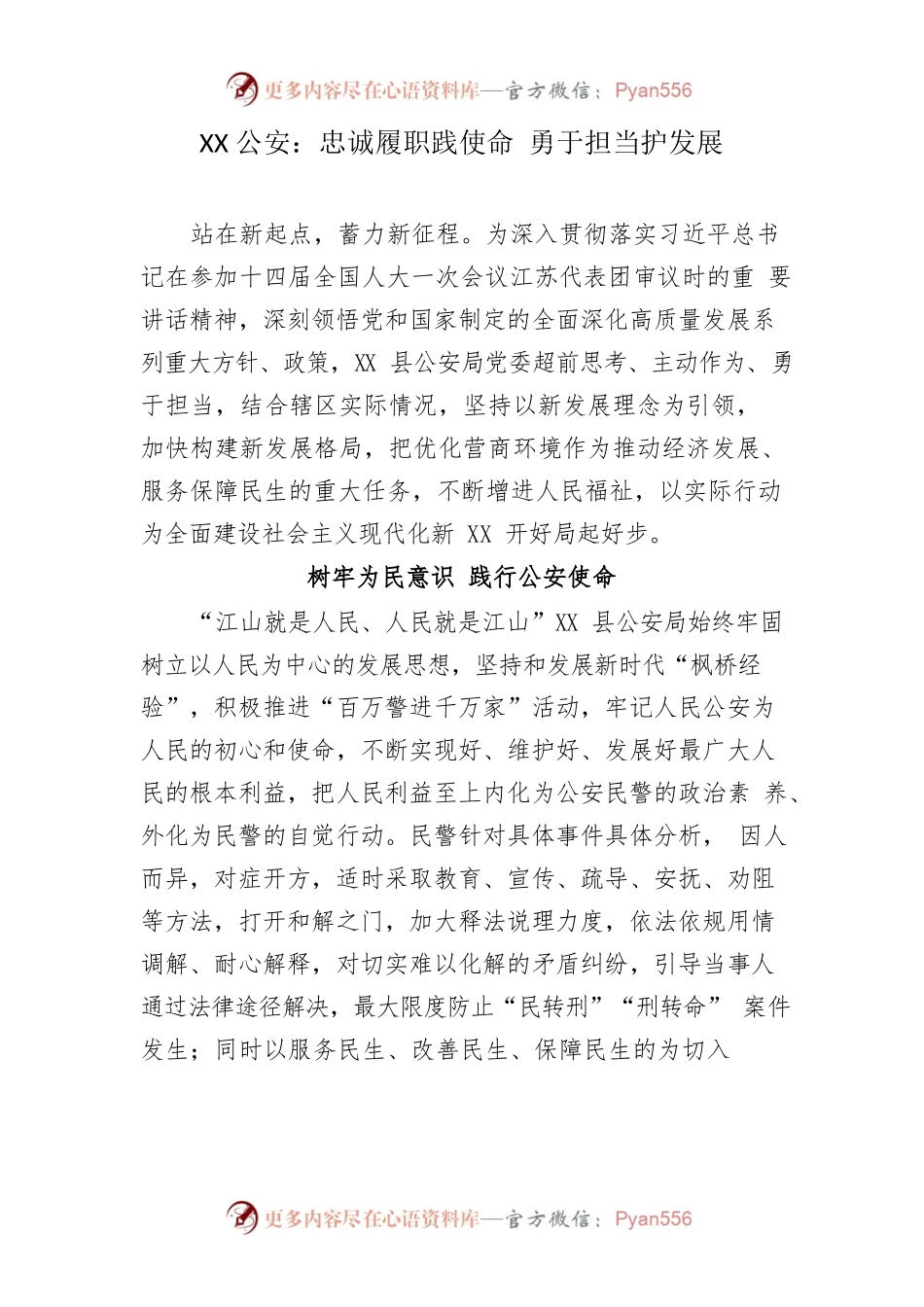XX公安：忠诚履职践使命 勇于担当护发展.docx_第1页