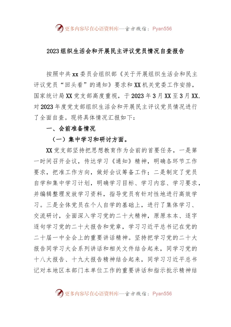 2023年组织生活会和开展民主评议党员情况自查报告.docx_第1页