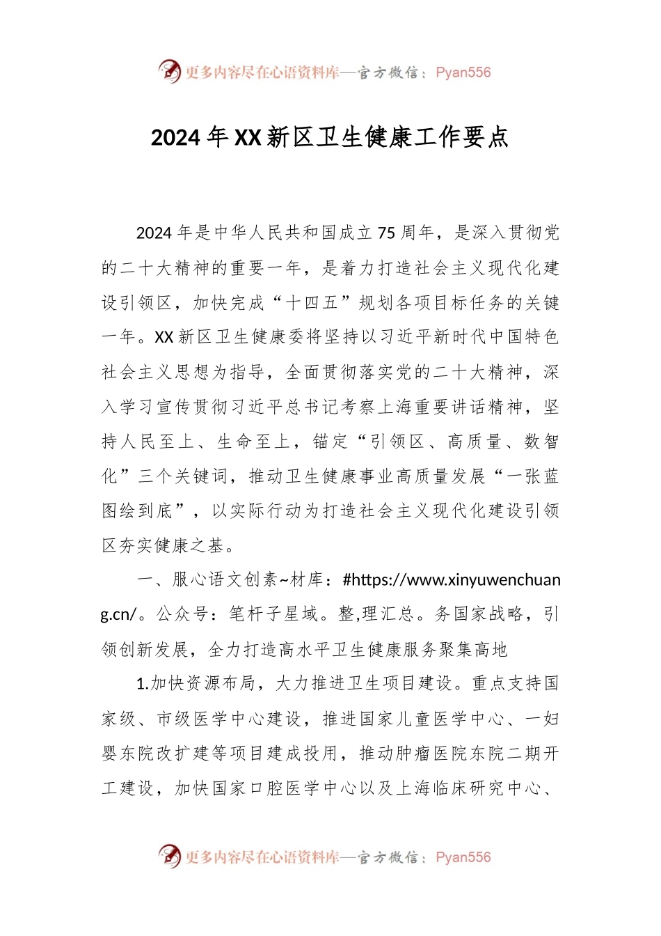 2024年XX新区卫生健康工作要点.docx_第1页