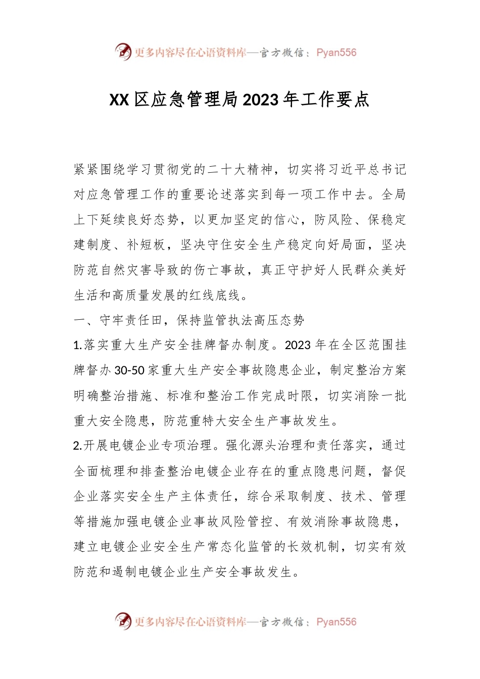 XX区应急管理局2023年工作要点.docx_第1页