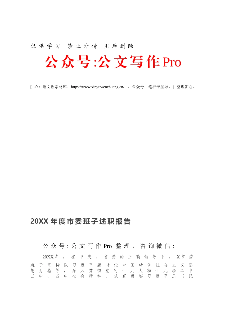 20XX年度市委班子述职报告.docx_第1页