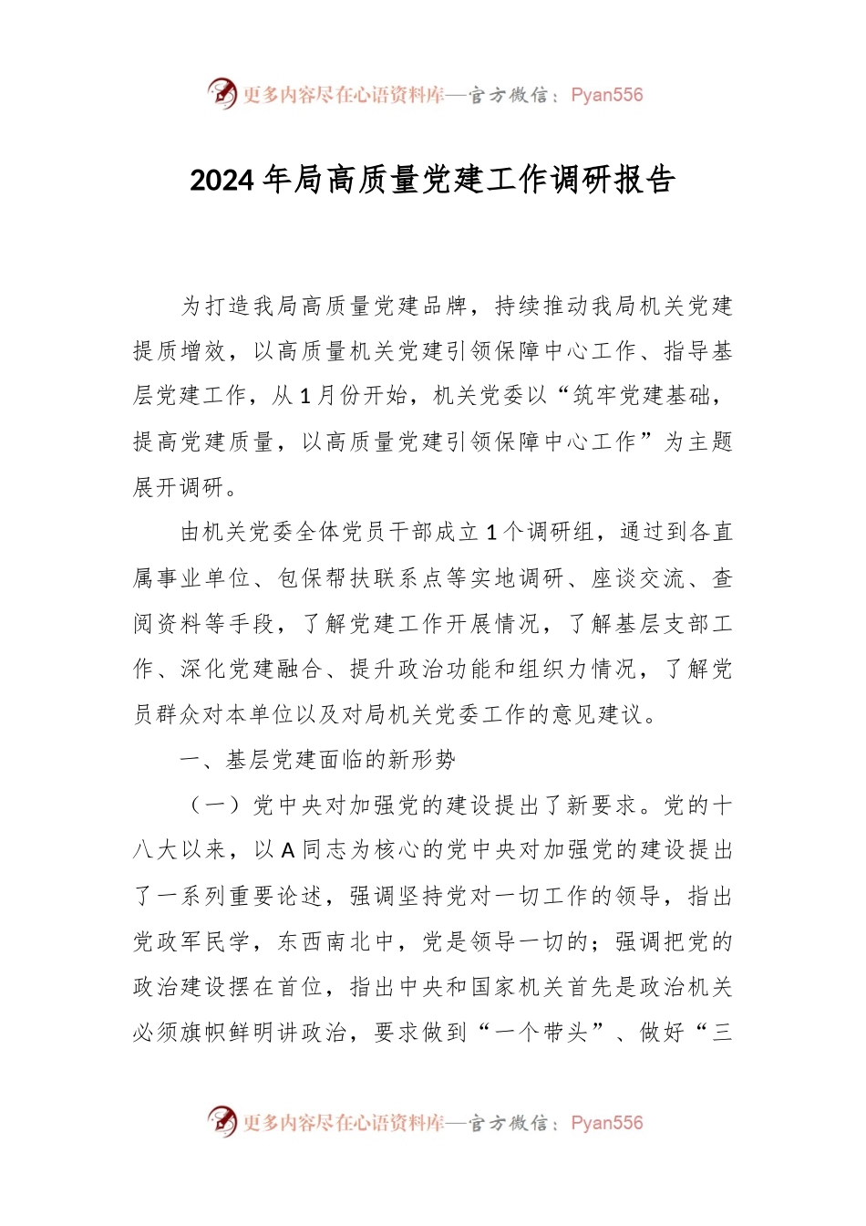 2024年局高质量党建工作调研报告.docx_第1页