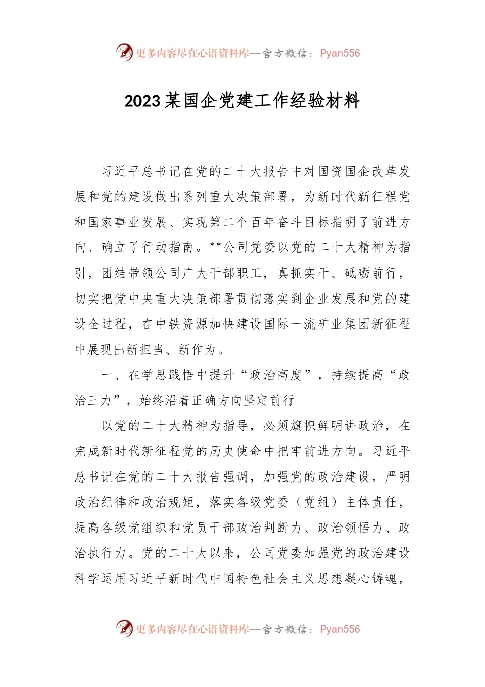 2023某国企党建工作经验材料.docx_第1页