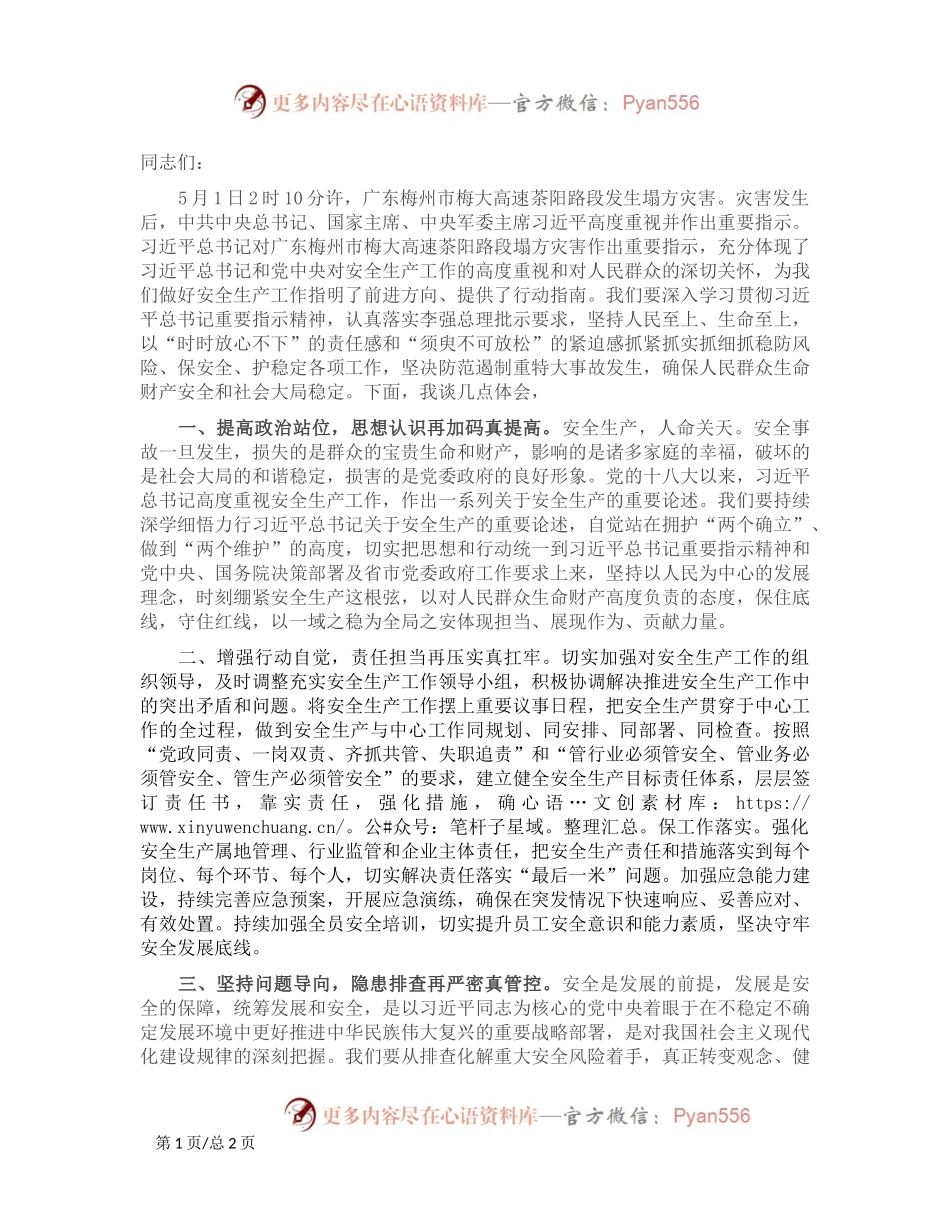 2024年理论学习中心组专题研讨发言材料（安全生产）.docx_第1页