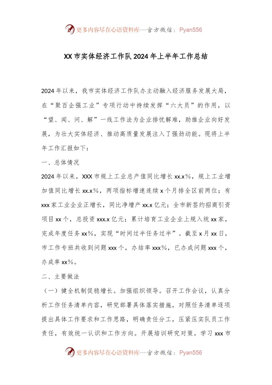 XX市实体经济工作队2024年上半年工作总结.docx_第1页