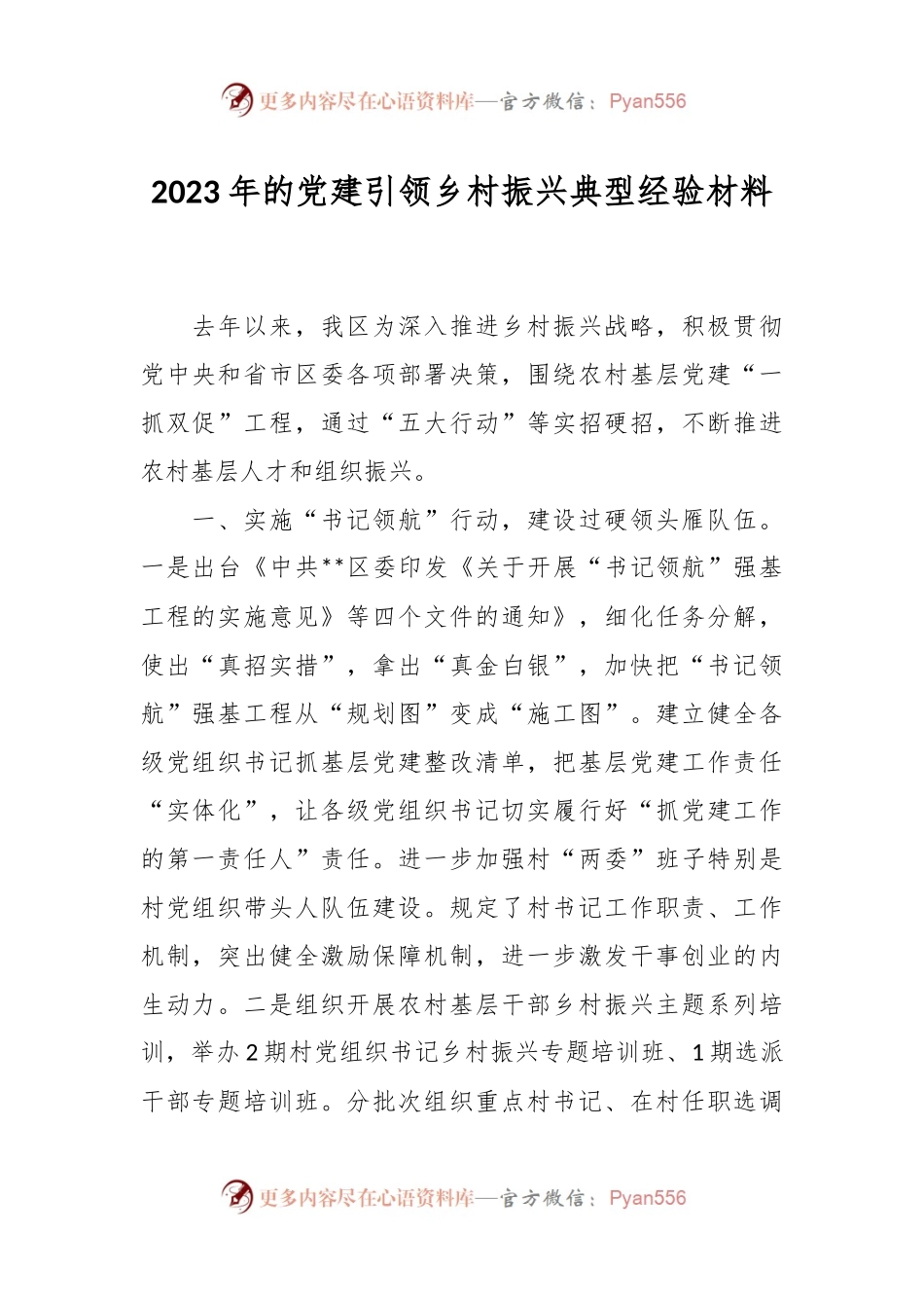 2023年的党建引领乡村振兴典型经验材料.docx_第1页