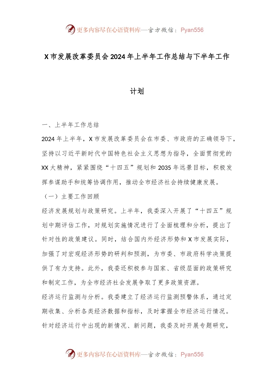 X市发展改革委员会2024年上半年工作总结与下半年工作计划.docx_第1页