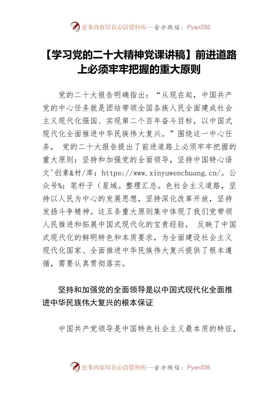 【学习党的二十大精神党课讲稿】前进道路上必须牢牢把握的重大原则.docx_第1页