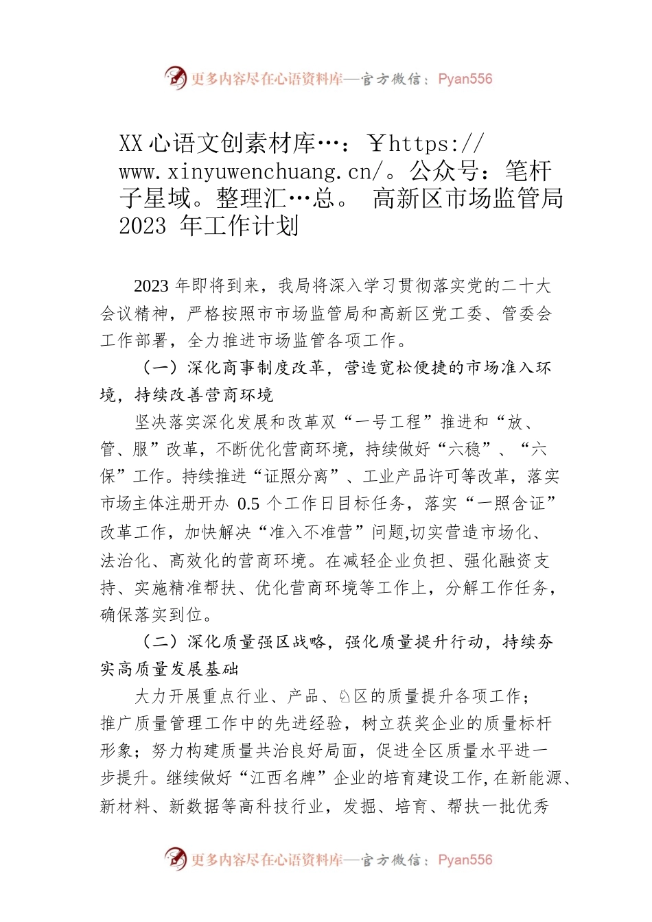 XX高新区市场监管局2023年工作计划.docx_第1页