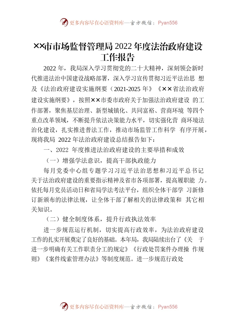 ✕✕市市场监督管理局2022年度法治政府建设工作报告.docx_第1页