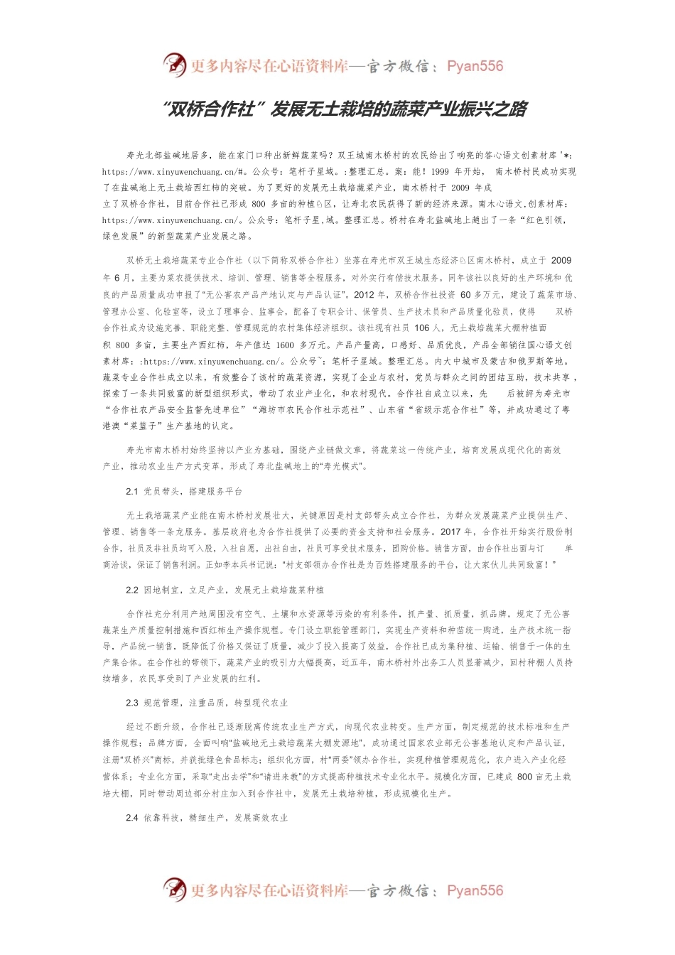 “双桥合作社”发展无土栽培的蔬菜产业振兴之路.docx_第1页