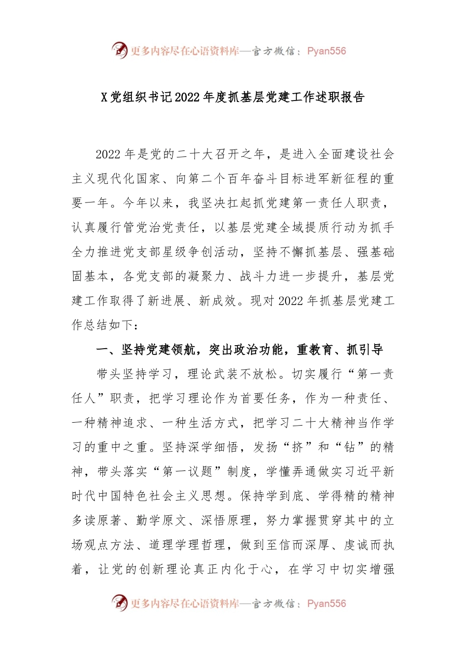 X党组织书记2022年度抓基层党建工作述职报告.docx_第1页