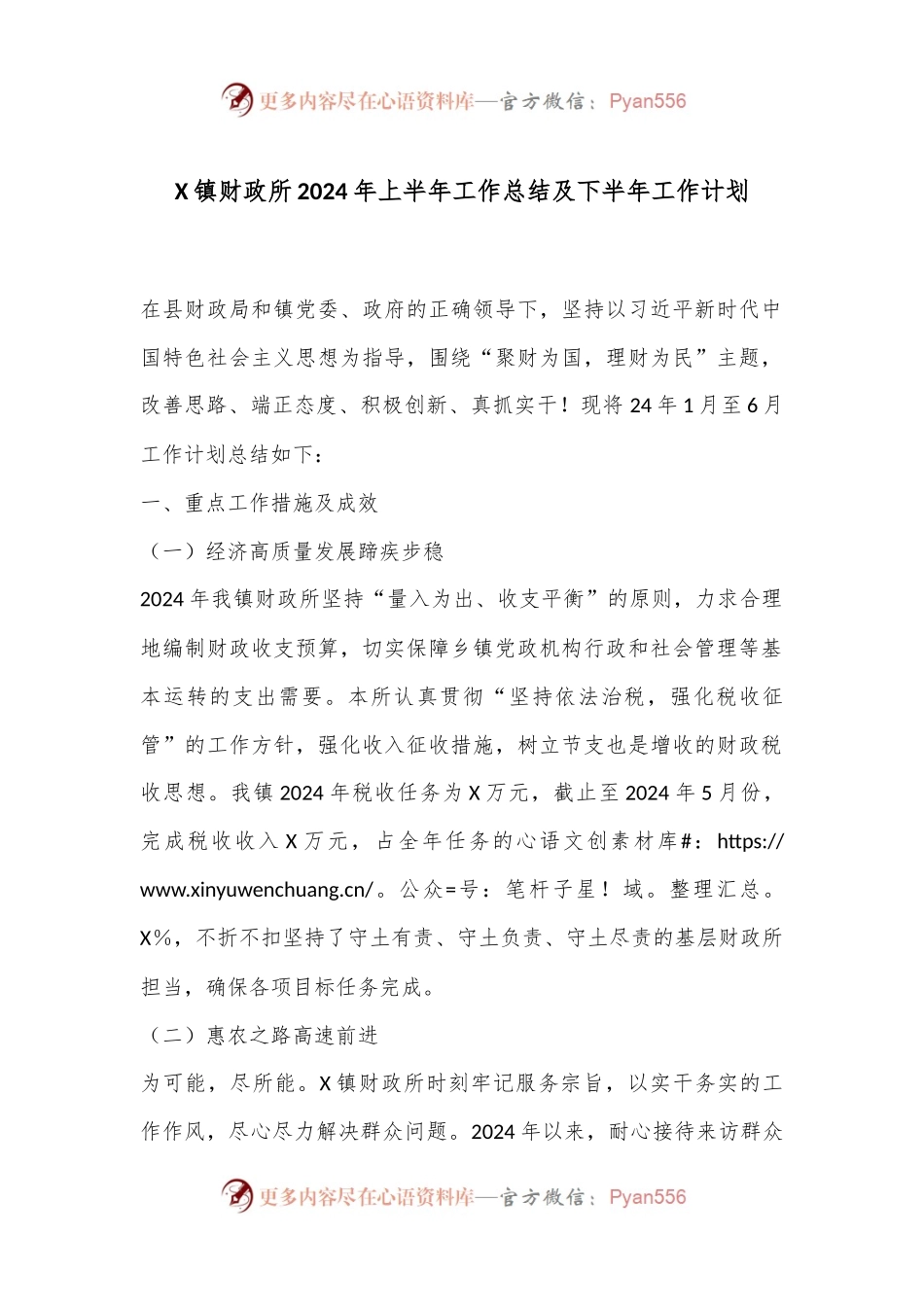 X镇财政所2024年上半年工作总结及下半年工作计划.docx_第1页